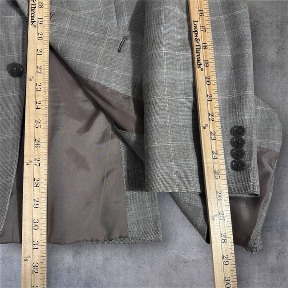 CALVIN KLEIN Men Blazer Sport Coat 2-Button Jacket 42L SILK/WOOL Gray Windowpane - Picture 8 of 10